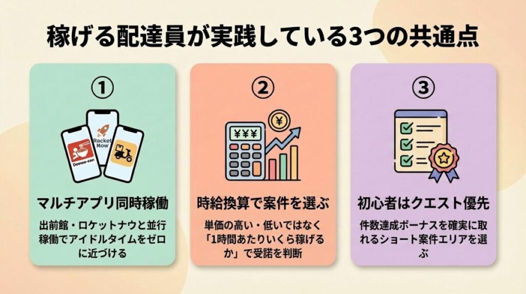 Uber Eats（ウーバーイーツ）で稼げる配達員が実践する3つの戦略（マルチアプリ・案件選び・クエスト活用）