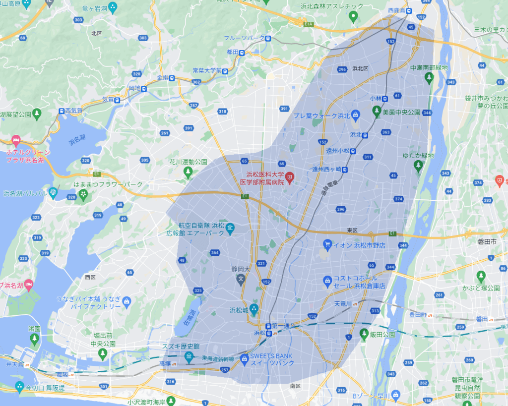 浜松市のUber Eats(ウーバーイーツ)エリア