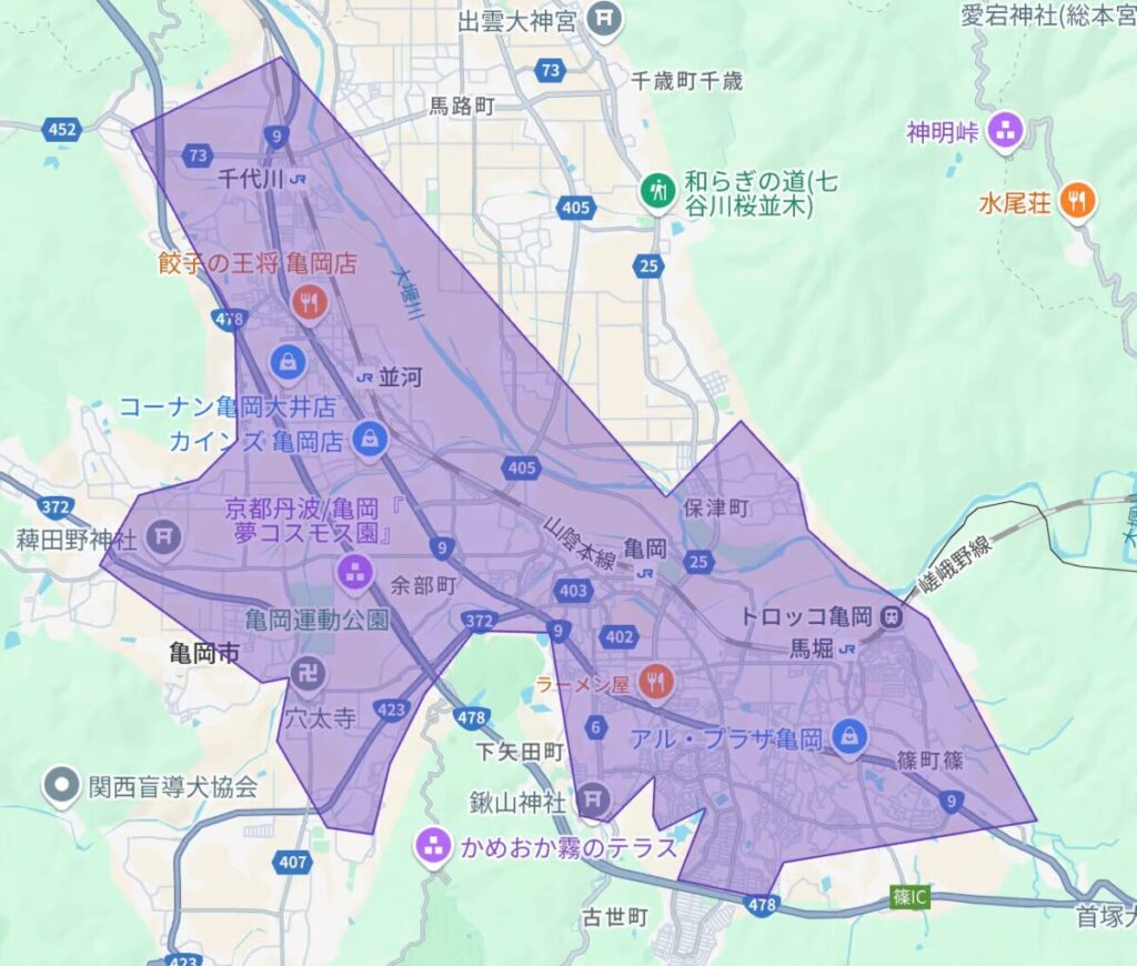 京都府亀岡市のUber Eats(ウーバーイーツ)配達エリア