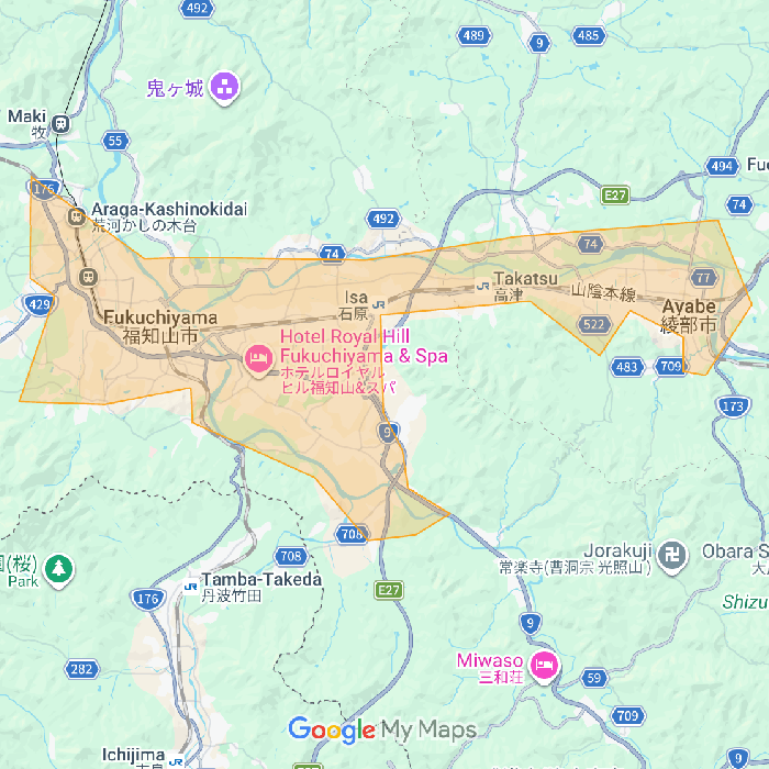 京都府福知山市・綾部市のUber Eats(ウーバーイーツ)エリア