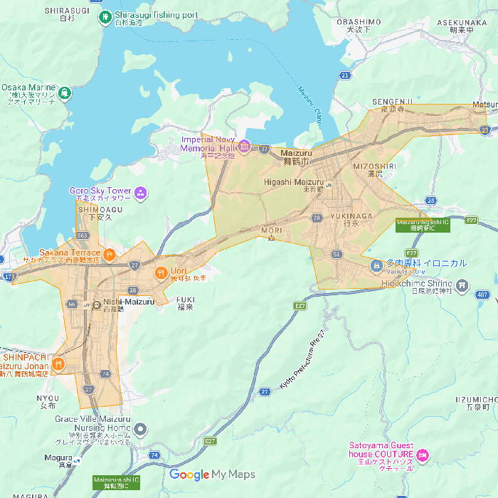 京都府舞鶴市のUber Eats(ウーバーイーツ)エリア