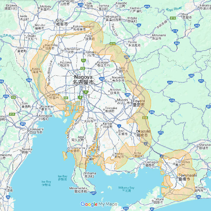 愛知県のUber Eats(ウーバーイーツ)エリア