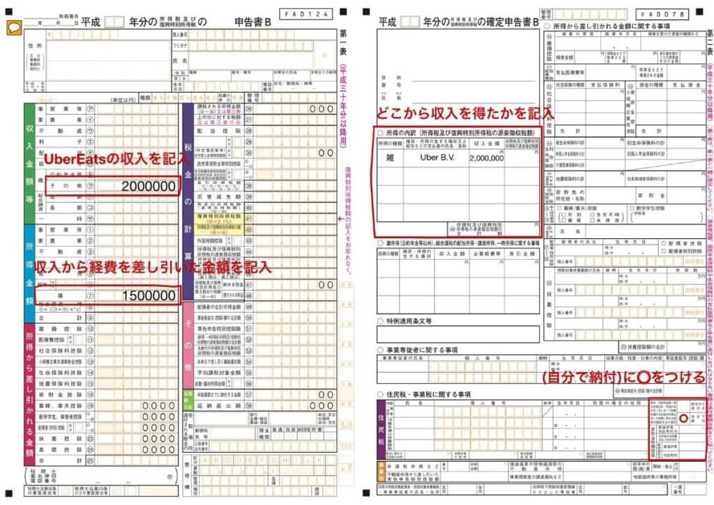 ウーバーイーツ確定申告書の書き方