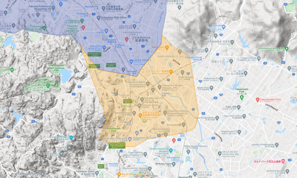 福岡のUber Eats（ウーバーイーツ）エリア②筑紫野市付近