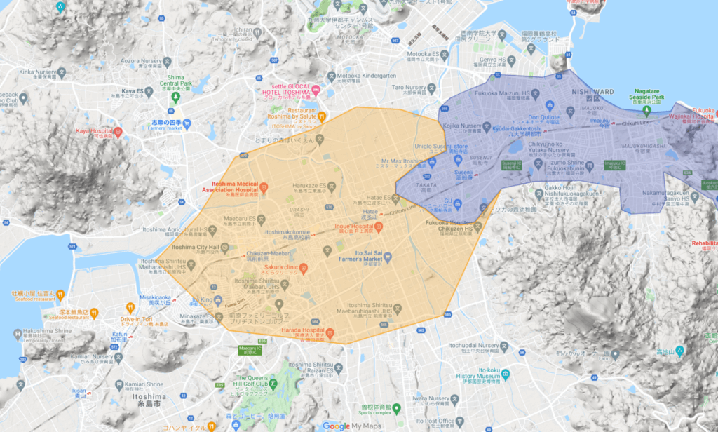 福岡のUber Eats（ウーバーイーツ）エリア②福岡市西区～糸島市付近