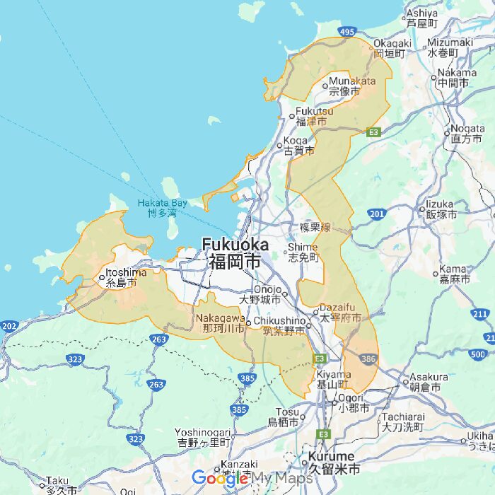 福岡のUber Eats(ウーバーイーツ)エリア