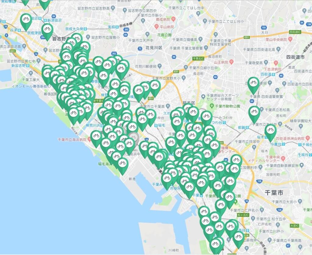 千葉のレンタル自転車ポートMAP