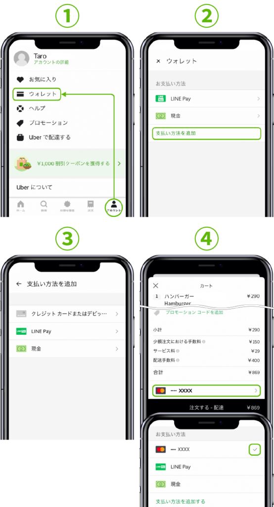 Uber Eats(ウーバーイーツ)クレジットカードの支払い手順