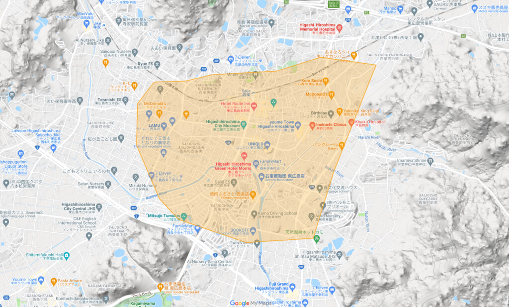 広島県東広島市のUber Eats(ウーバーイーツ)エリア