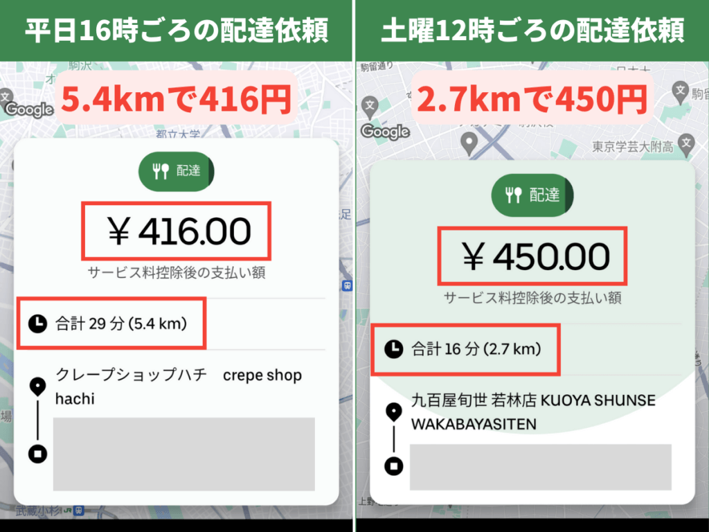 Uber Eats（ウーバーイーツ）配達員の実際の配達依頼画面