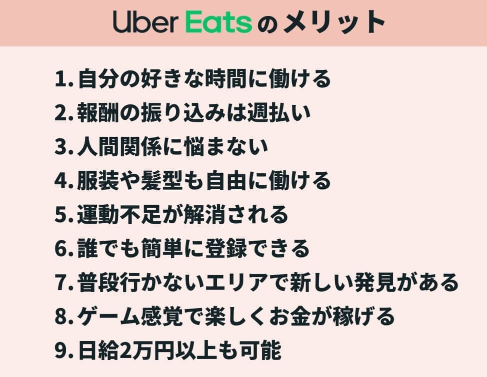 Uber Eats(ウーバーイーツ)配達員の9つのメリット