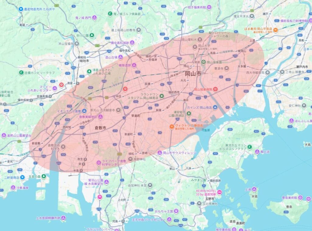 岡山県のUber Eats(ウーバーイーツ)エリア