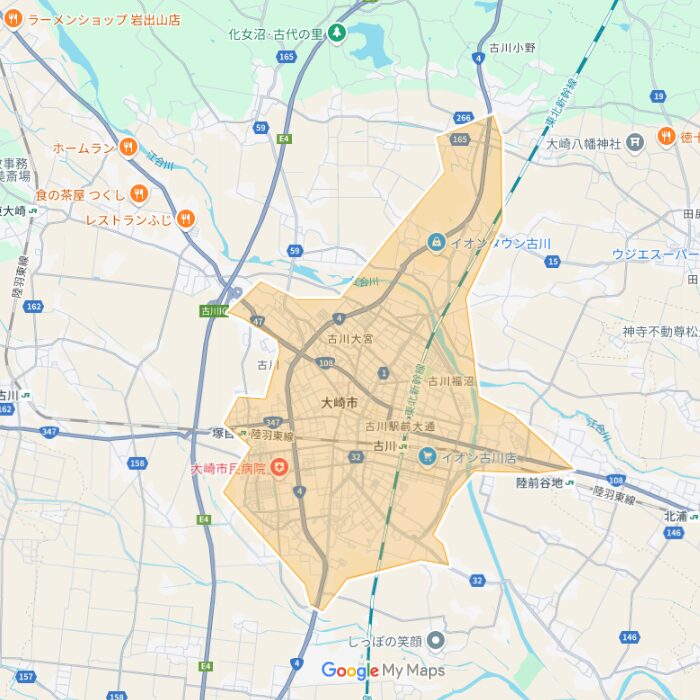 大崎市のUber Eats配達エリア