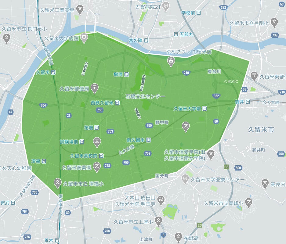 Uber Eats（ウーバーイーツ）久留米市のエリアMAP