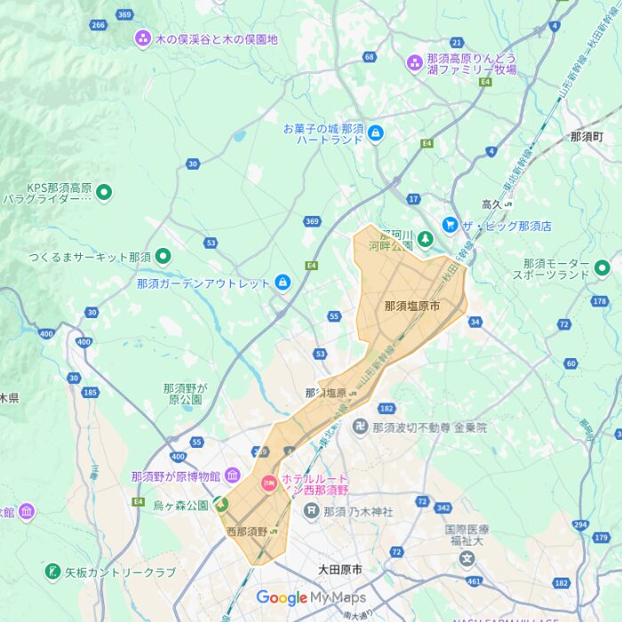 那須塩原市のUber Eats（ウーバーイーツ）配達エリア