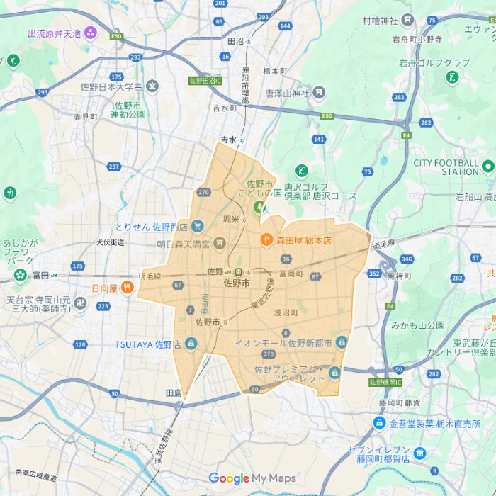佐野市のUber Eats（ウーバーイーツ）配達エリア