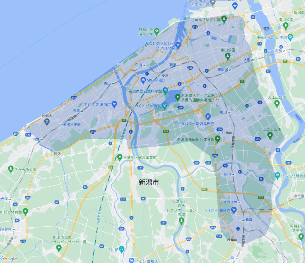 新潟市のUber Eats(ウーバーイーツ)エリア
