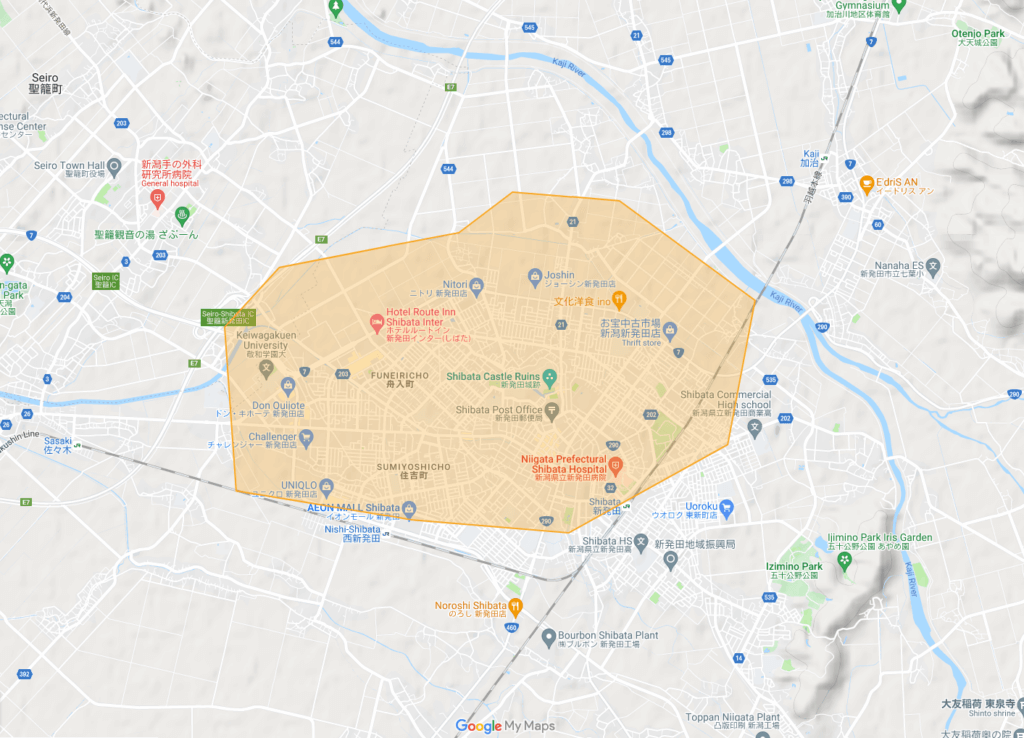 新発田市のUber Eats（ウーバーイーツ）エリア