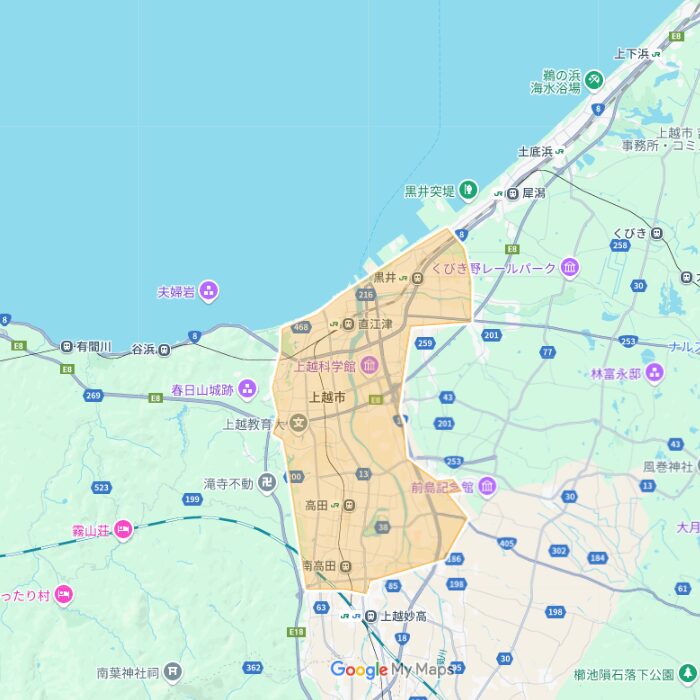 新潟県上越市のUber Eats(ウーバーイーツ)配達エリア