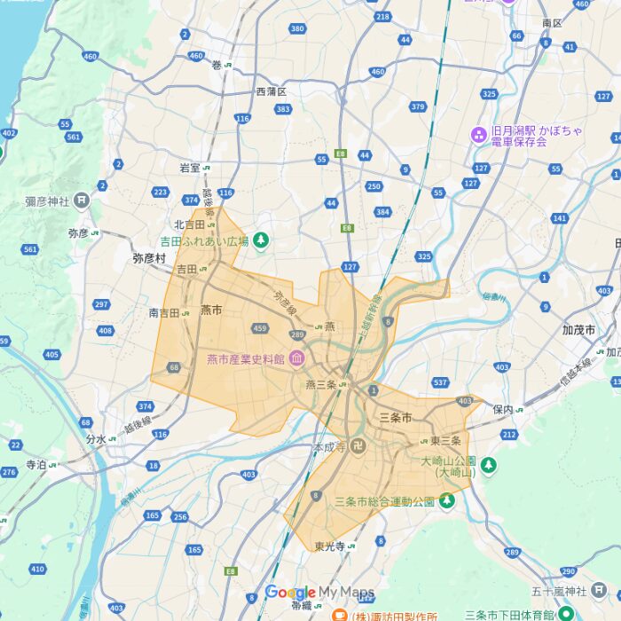 新潟県三条市・燕市のUber Eats(ウーバーイーツ)配達エリア