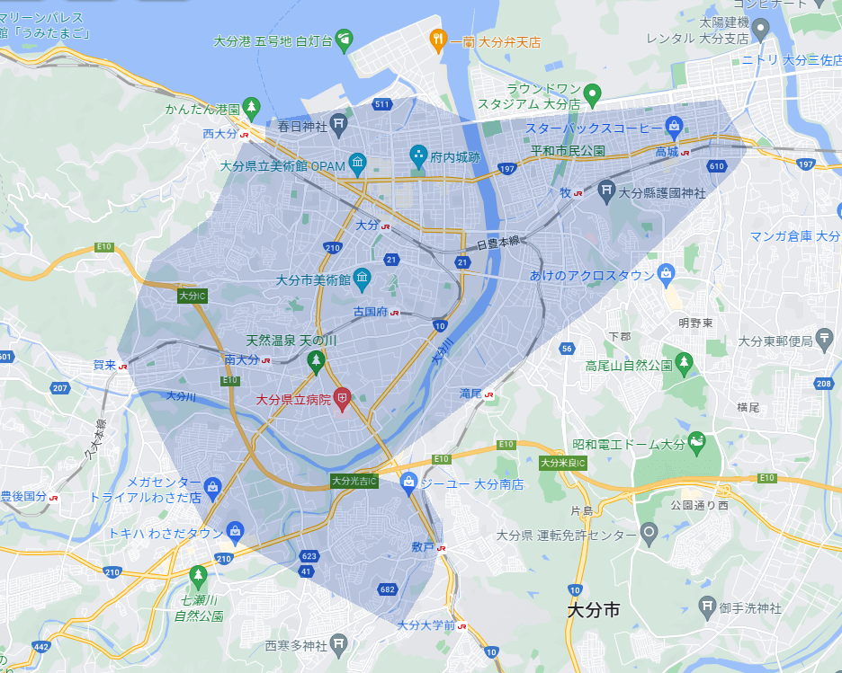 大分市のUber Eats（ウーバーイーツ）エリア