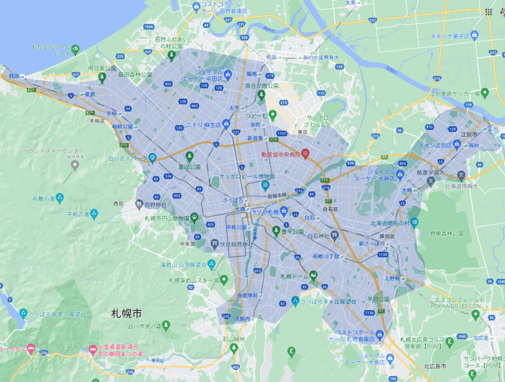 札幌市のUber Eats(ウーバーイーツ)エリア