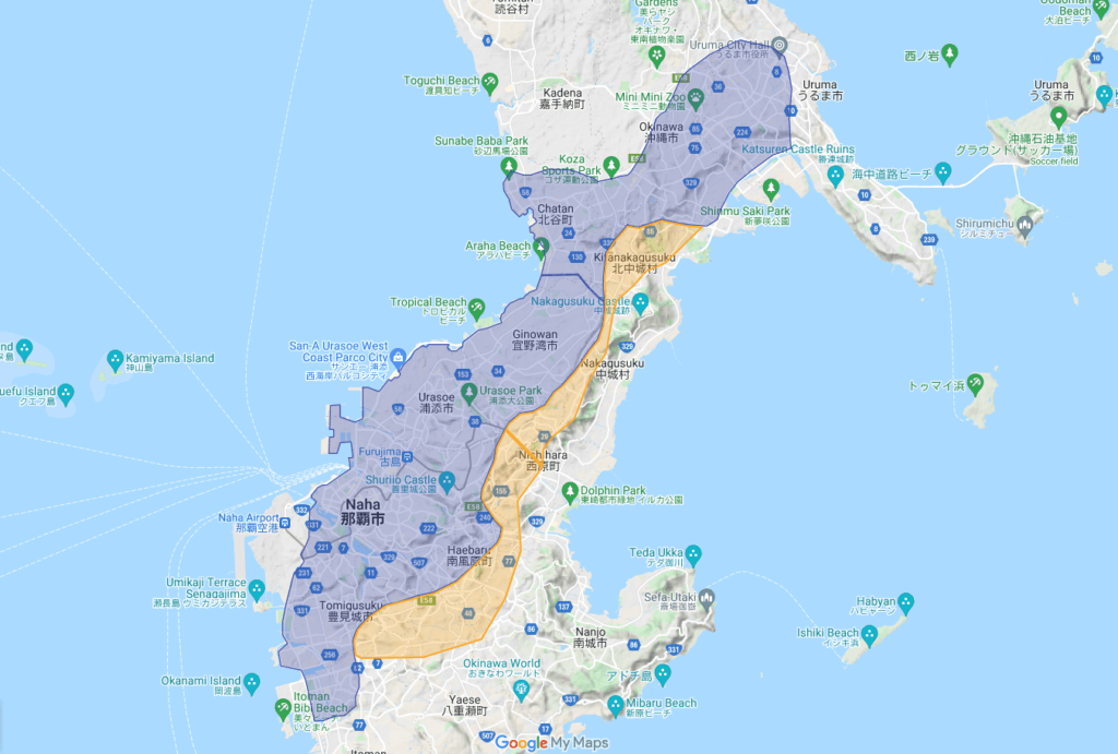 沖縄県のUber Eats(ウーバーイーツ)エリア