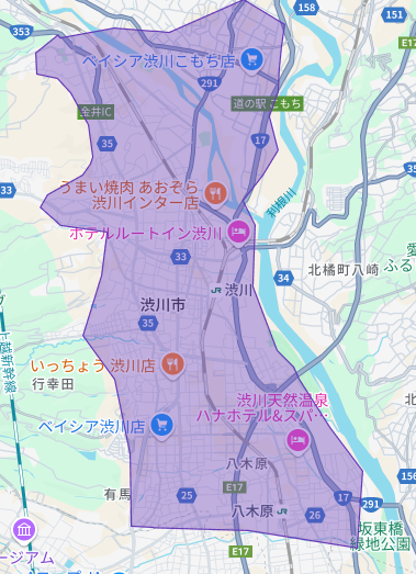 渋川市のUber Eats(ウーバーイーツ)配達エリア