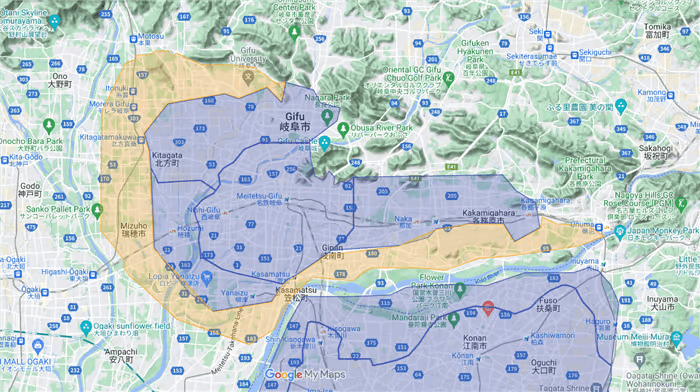 岐阜のUber Eats(ウーバーイーツ)配達エリア