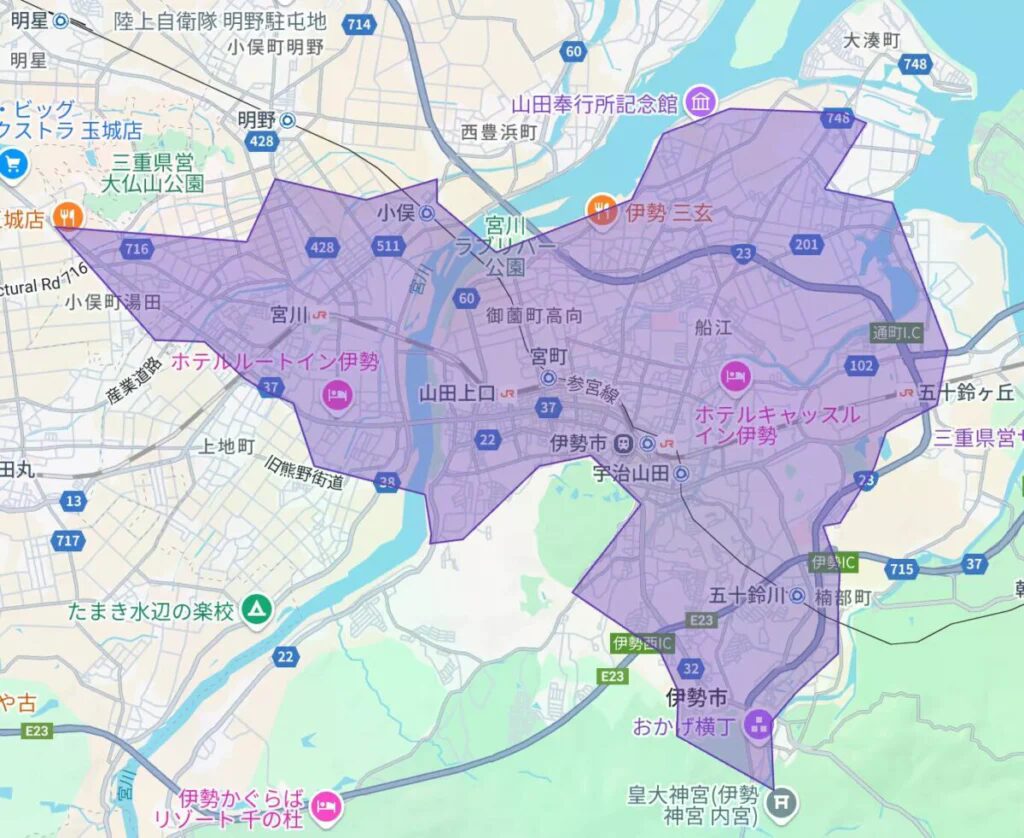 伊勢市のUber Eats（ウーバーイーツ）配達エリア