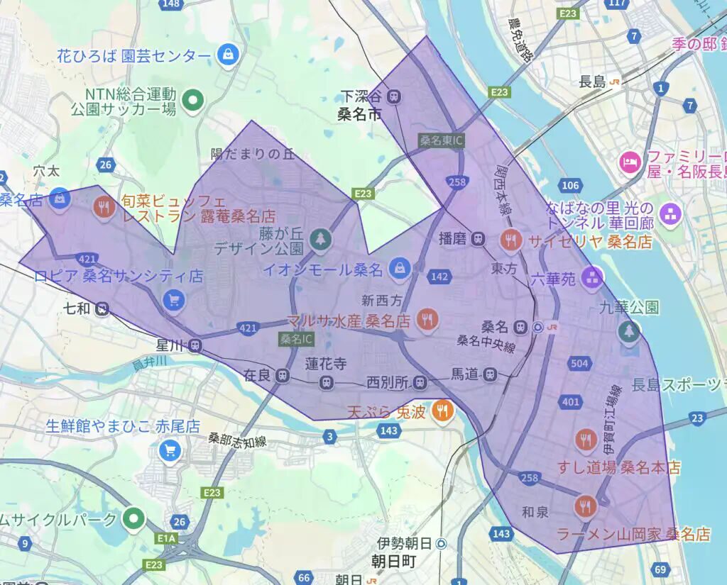 桑名市のUber Eats（ウーバーイーツ）配達エリア