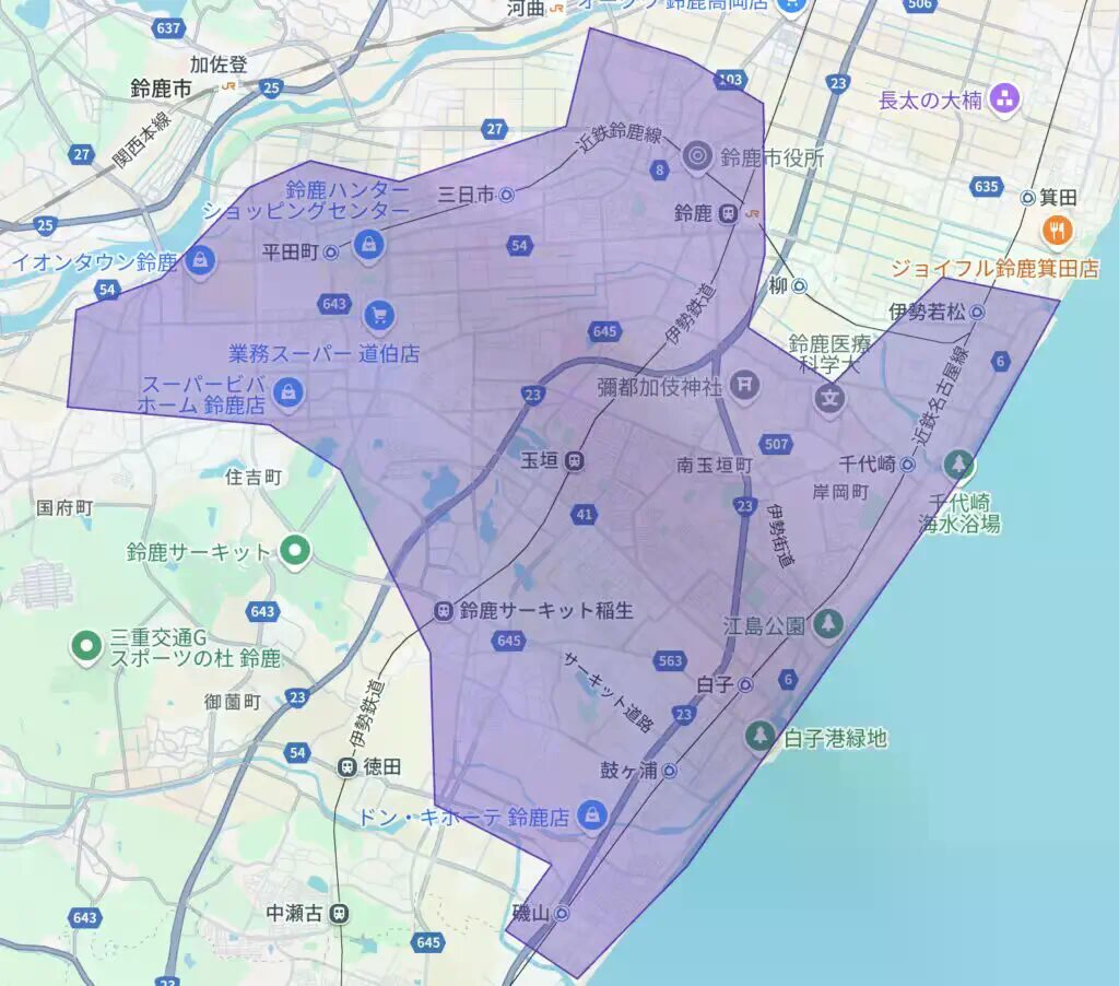 鈴鹿市のUber Eats（ウーバーイーツ）配達エリア