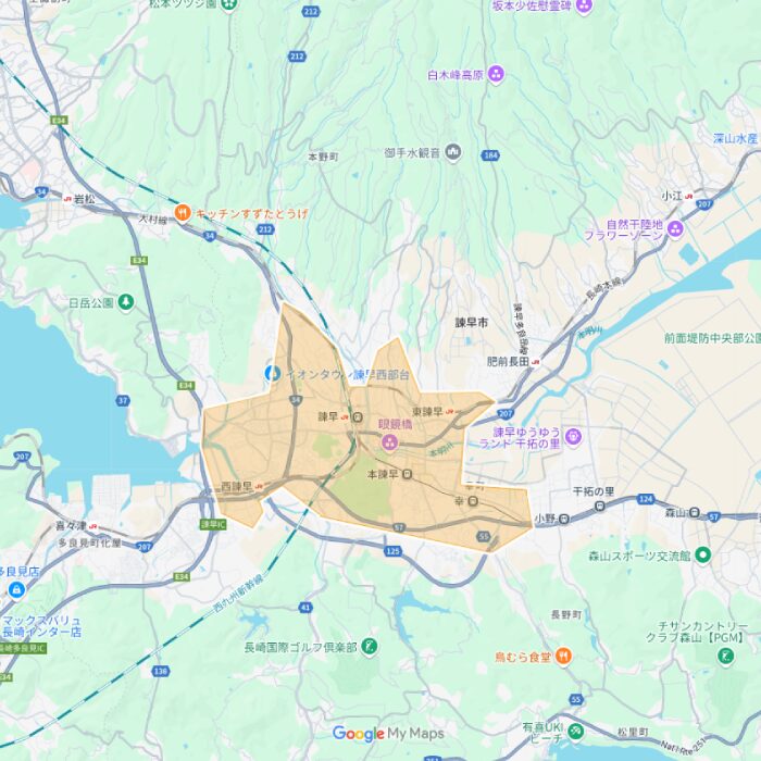 長崎県諫早市のUber Eats(ウーバーイーツ)配達エリア