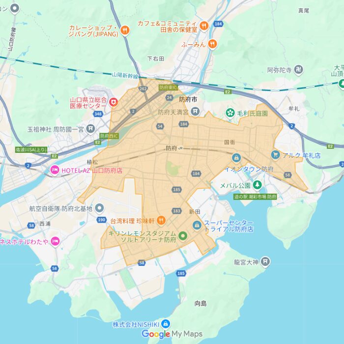 山口県防府市のUber Eats配達エリア