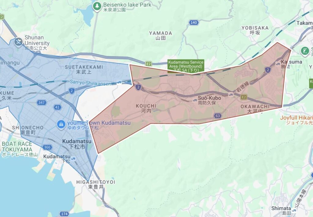 2026年３月に拡大した山口県周南市・下松市のエリア