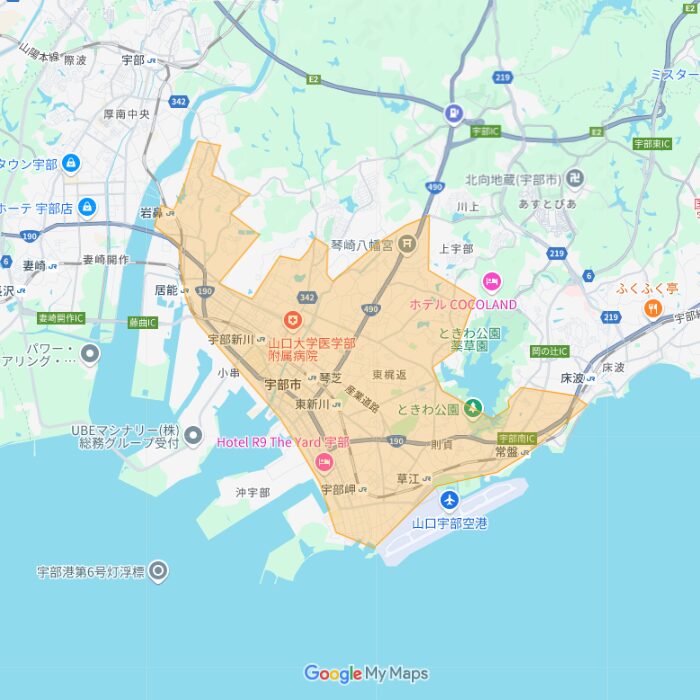 宇部市のUber Eats配達エリア