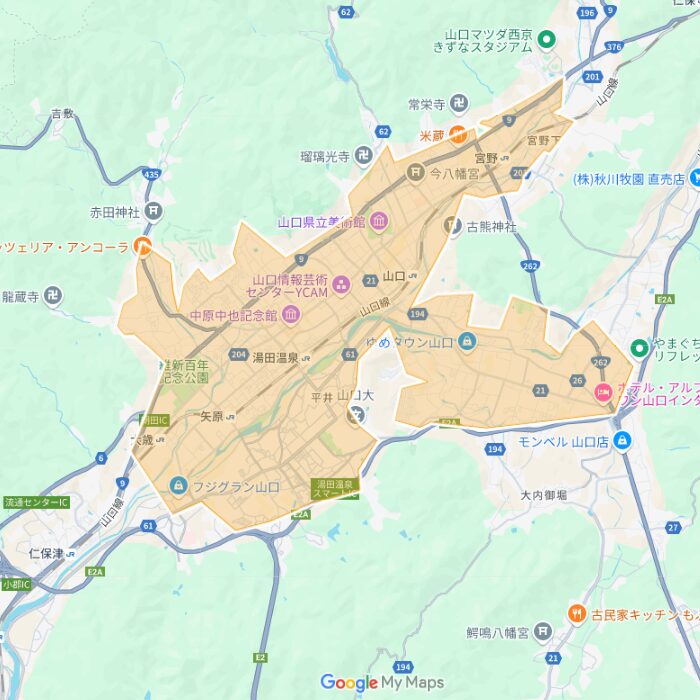 山口県山口市のUber Eats（ウーバーイーツ）配達エリア