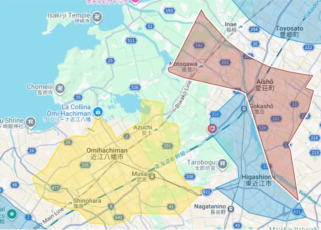 東近江市・近江八幡市のUber Eats（ウーバーイーツ）配達エリア