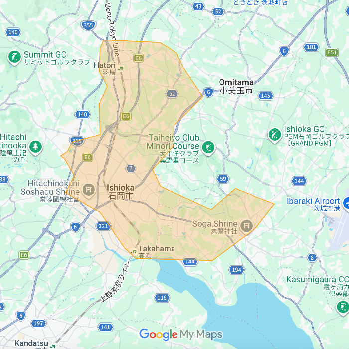 茨城県石岡市・小美玉市のUber Eats（ウーバーイーツ）配達エリア