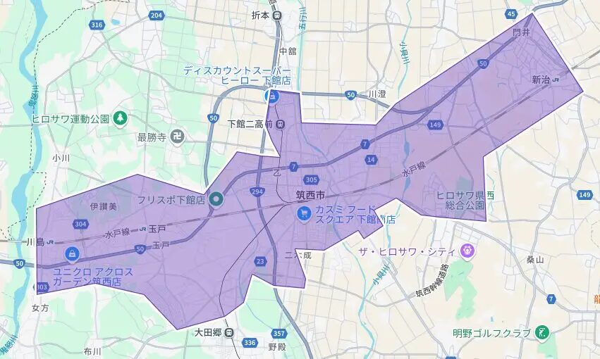 茨城県筑西市のUber Eats（ウーバーイーツ）配達エリア