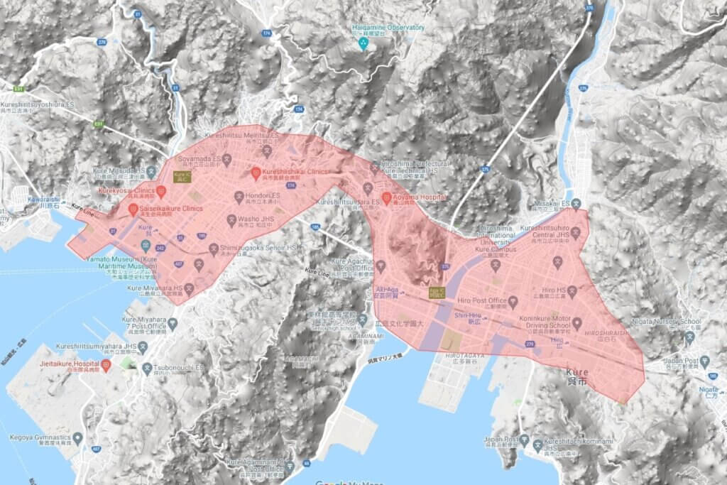 広島県呉市のUber Eats(ウーバーイーツ)エリア