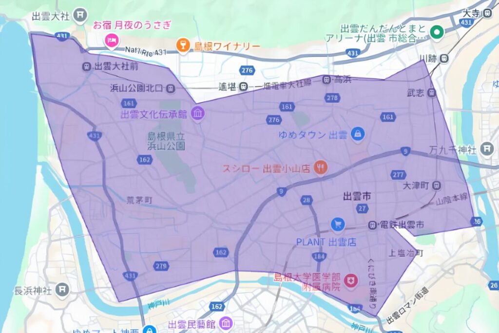 出雲市のUber Eats（ウーバーイーツ）配達エリア