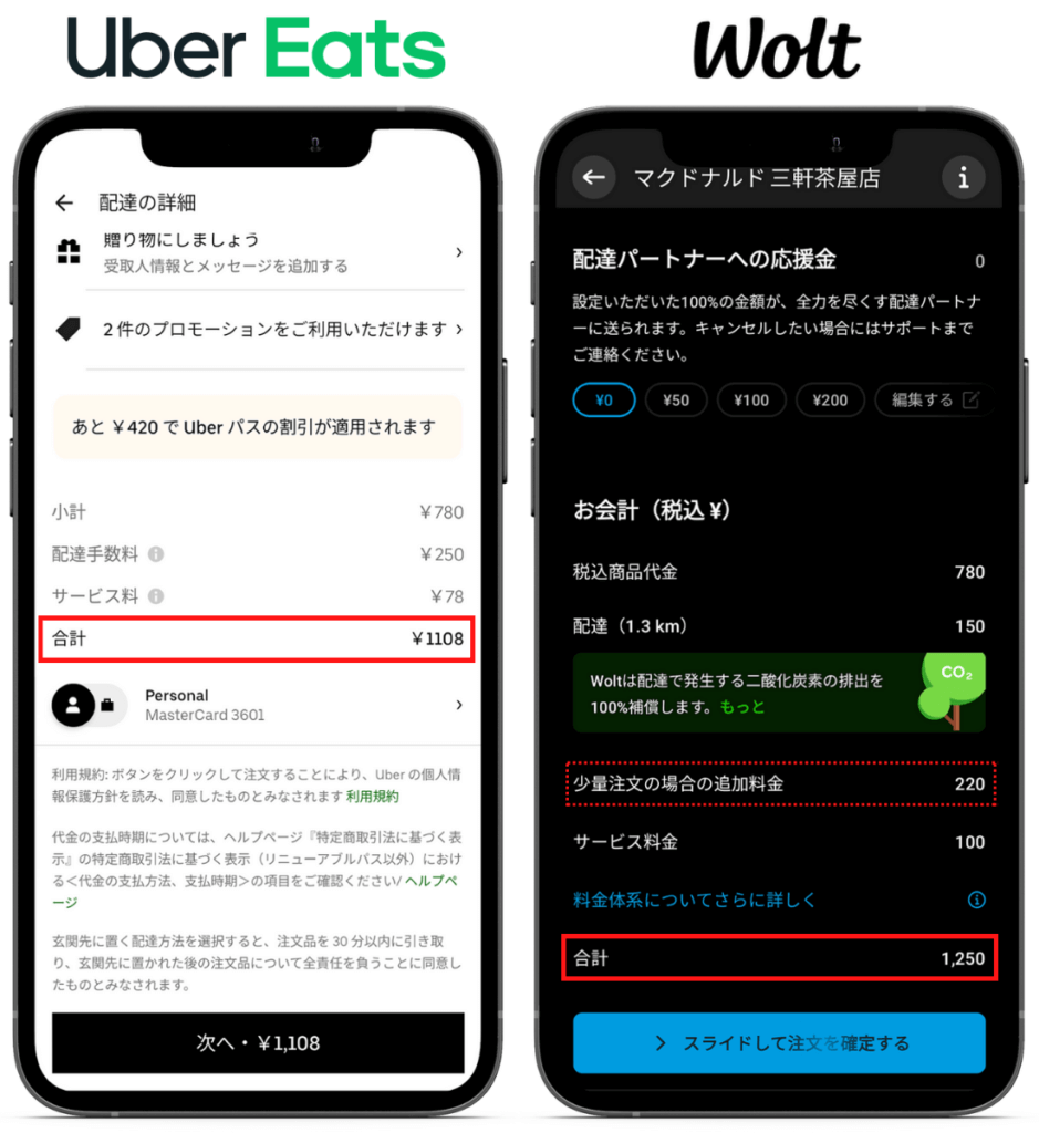 Uber Eats（ウーバーイーツ）とWolt（ウォルト）手数料を比較