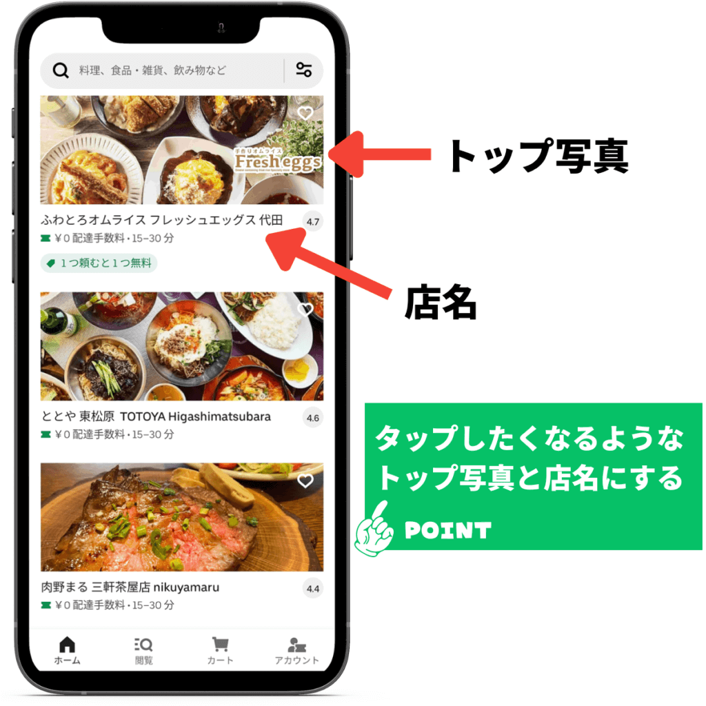 Uber Eats（ウーバーイーツ）店名とトップ写真を工夫する