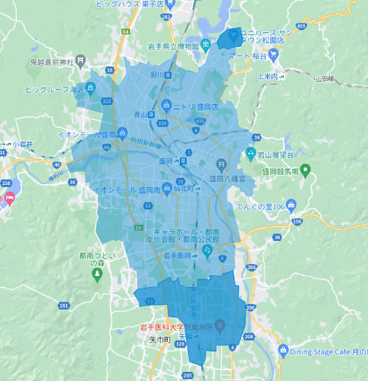 岩手県盛岡市のWolt(ウォルト)エリア