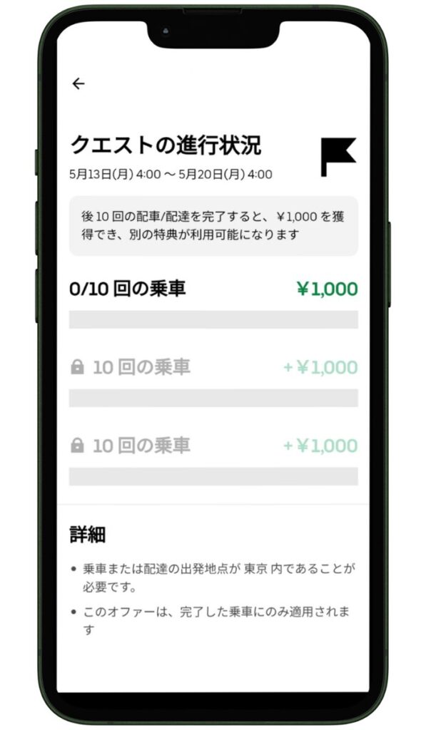 Uber Eats（ウーバーイーツ）配達員のクエスト報酬画面