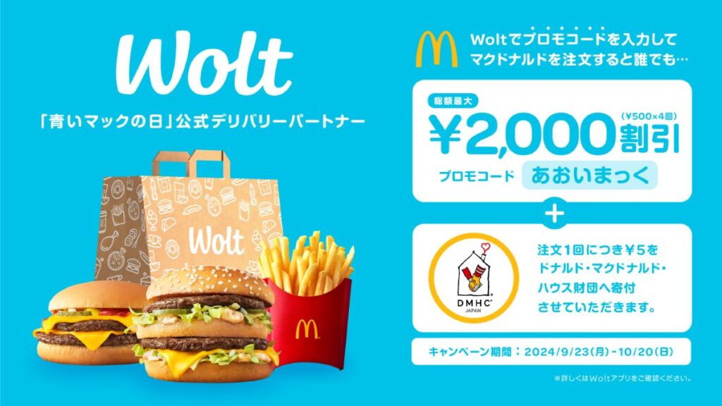 マクドナルドのデリバリーで使用できるクーポン-Wolt（ウォルト）