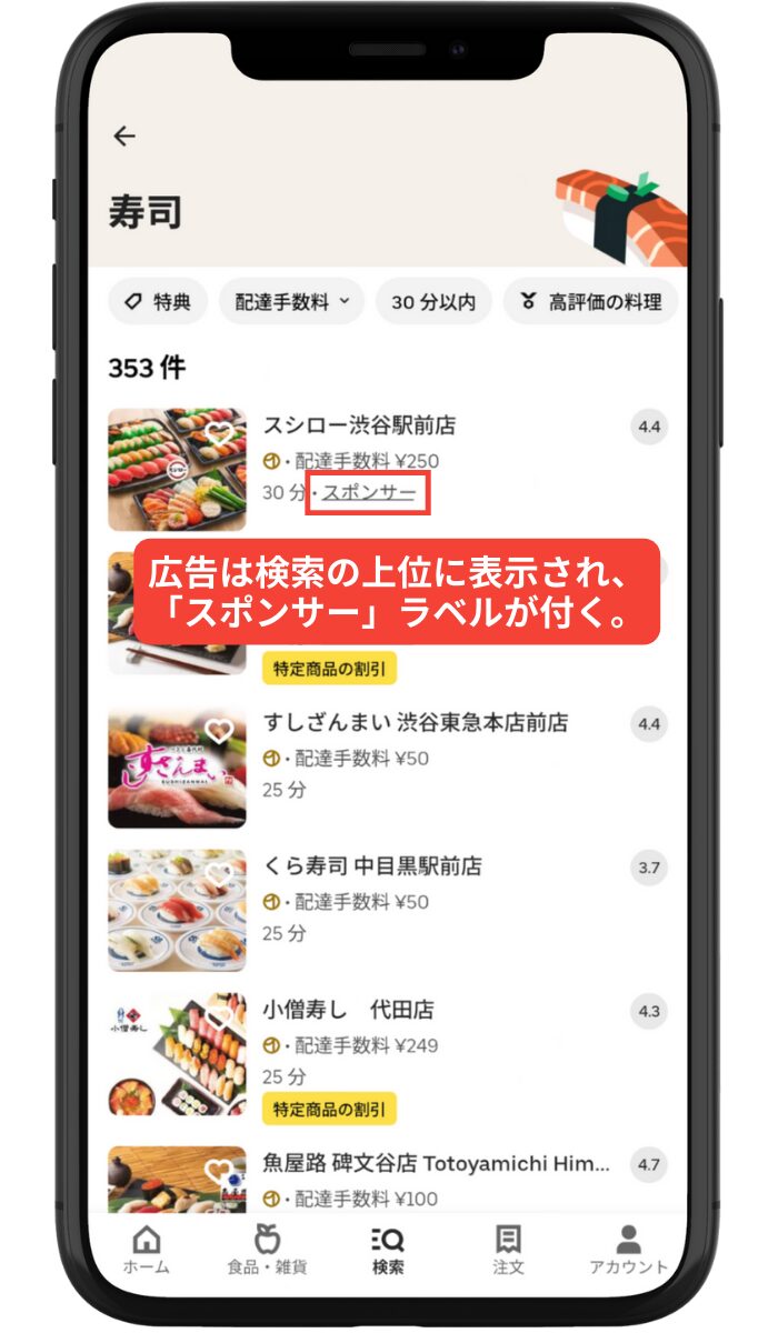 Uber Eats(ウーバーイーツ)のリスティング広告