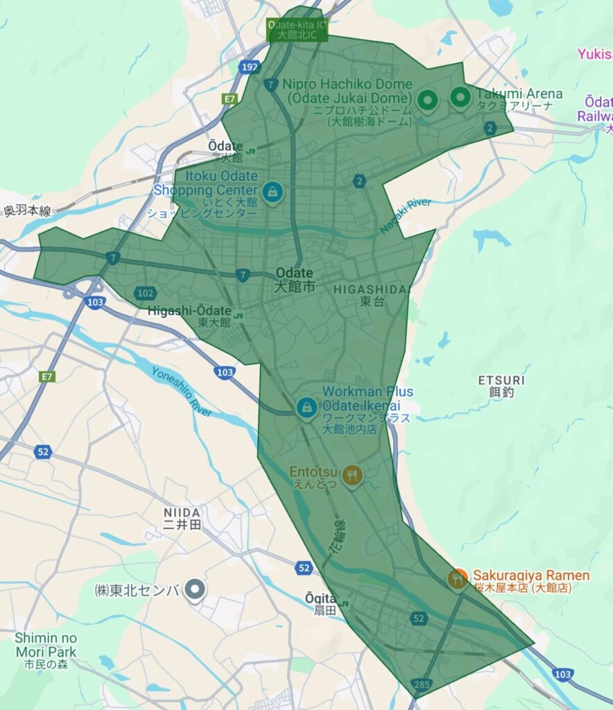 大館市のUber Eats（ウーバーイーツ）配達エリア