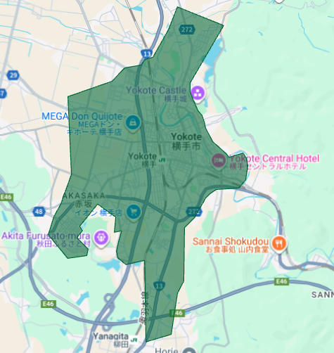 横手市のUber Eats（ウーバーイーツ）配達エリア